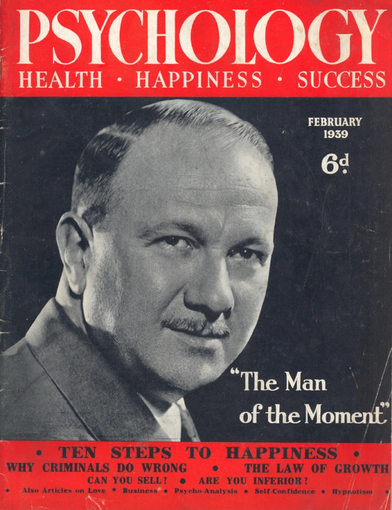 Cover of Psychology: Health, Happiness, Success magazine. It depicts Henry Knight Miller with the caption "The Man of the Moment."