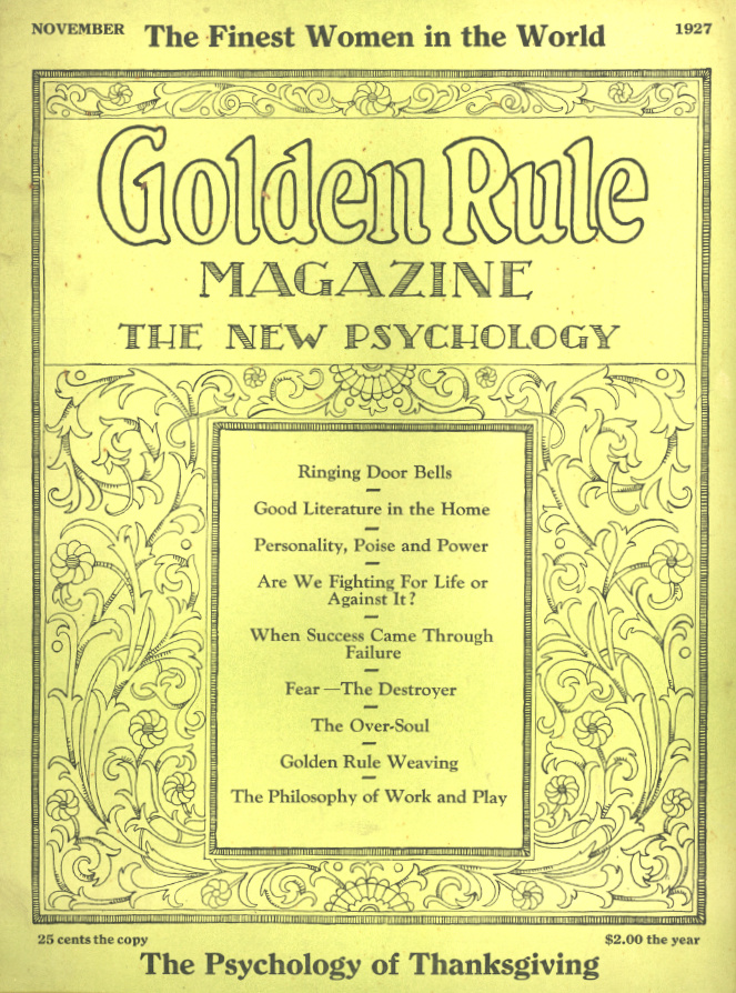 Cover of Golden Rule Magazine: The New Psychology, featuring a yellow and black floral pattern.