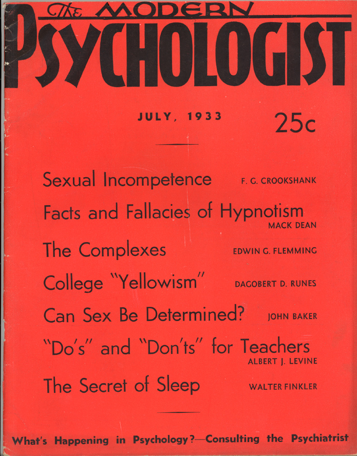 Cover of The Modern Psychologist magazine, featuring a table of contents in red and black.